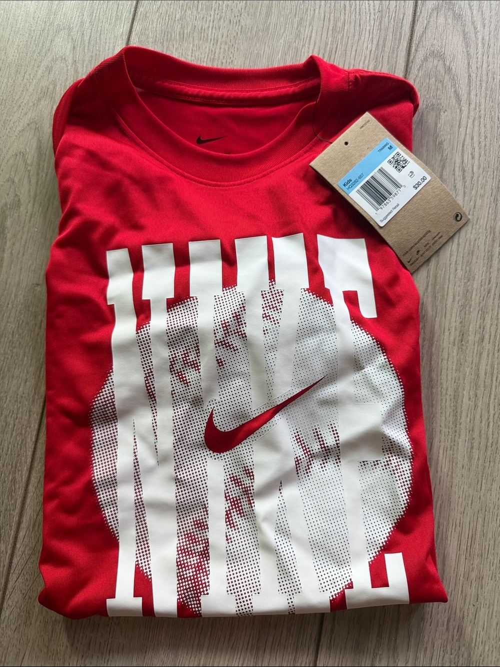 Nike Red Short-Sleeve Graphic Tee with White Print